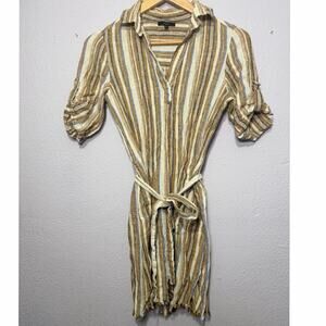 ANTHROPOLOGIE DREW Dress Linen Blend Striped Collar Preppy Comfy Women’s S